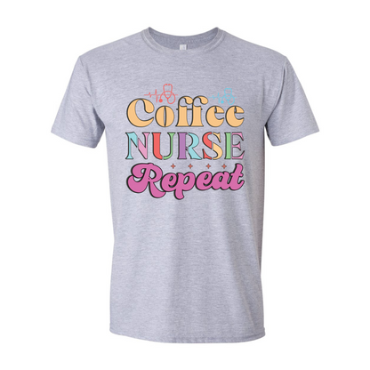 ADULT Unisex T-Shirt NURA001 COFFEE NURSE REPEAT HORIZONTAL