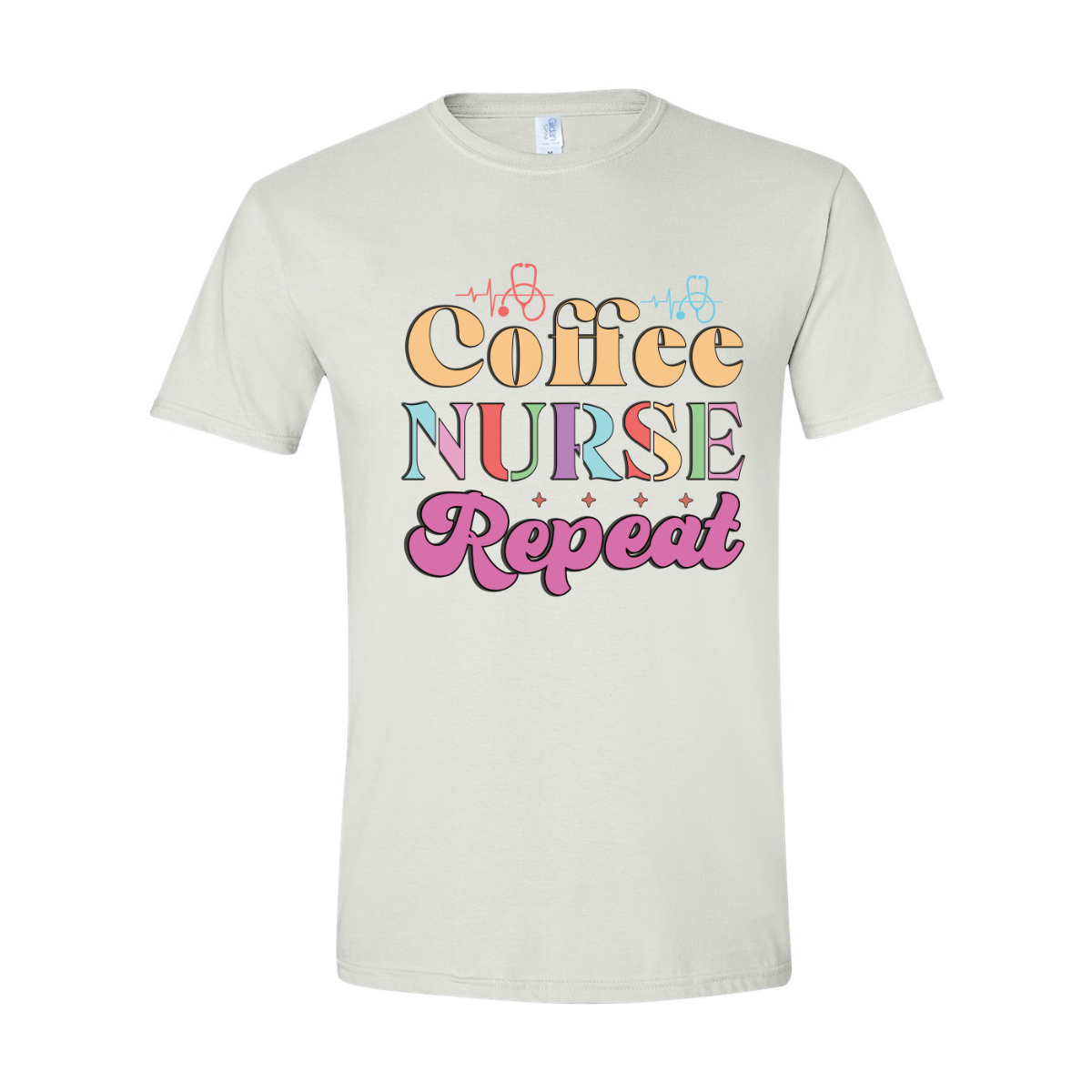 ADULT Unisex T-Shirt NURA001 COFFEE NURSE REPEAT HORIZONTAL