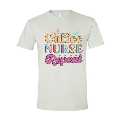 ADULT Unisex T-Shirt NURA001 COFFEE NURSE REPEAT HORIZONTAL