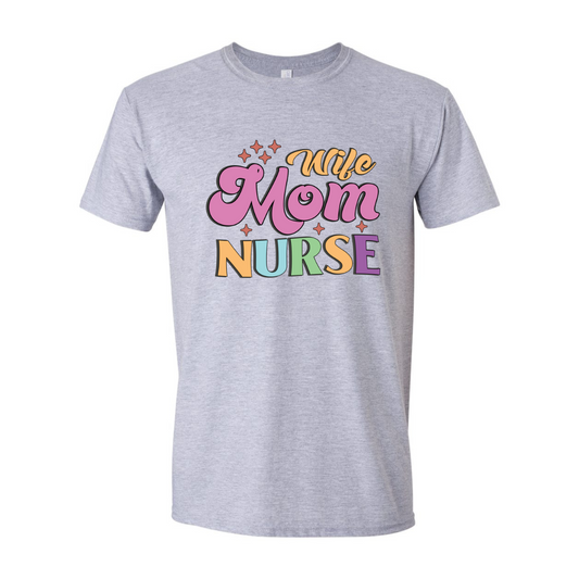 ADULT Unisex T-Shirt NURA019 WIFE MOM NURSE STARS