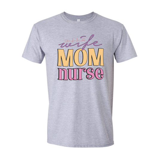 ADULT Unisex T-Shirt NURA020 WIFE MOM NURSE HEARTBEAT