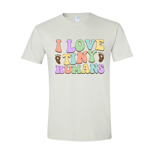 ADULT Unisex T-Shirt NURB012 I LOVE TINY HUMANS FOOTPRINTS