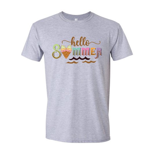 ADULT Unisex T-Shirt SUMA022 HELLO SUMMER ICE CREAM