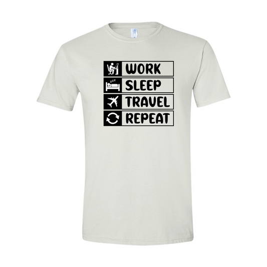 ADULT Unisex T-Shirt TRAA011 WORK SLEEP TRAVEL REPEAT