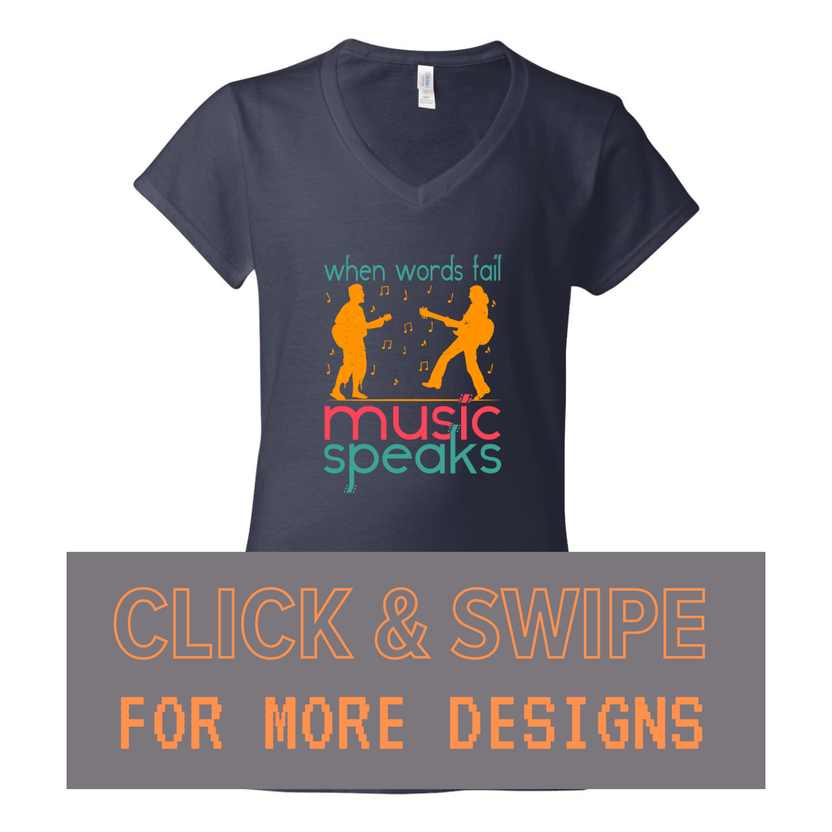 WOMEN'S V-Neck T-Shirt MUSIC Custom Design